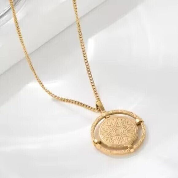 Jewelry - Gold Sun Dial Necklace Layering Pendant for Summer Pretty Necklace Waterproof